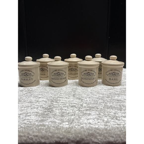 Country stoneware spice jars Set of 7! EUC - Picture 1 of 11
